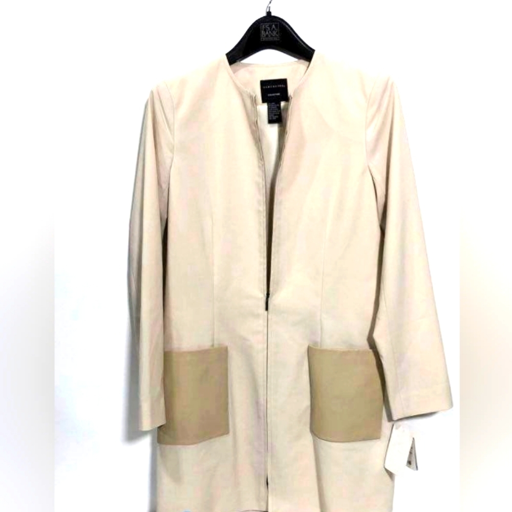 NWT $495 Doncaster Collection Leather Trim Lightweight Coat Ivory Sz 8